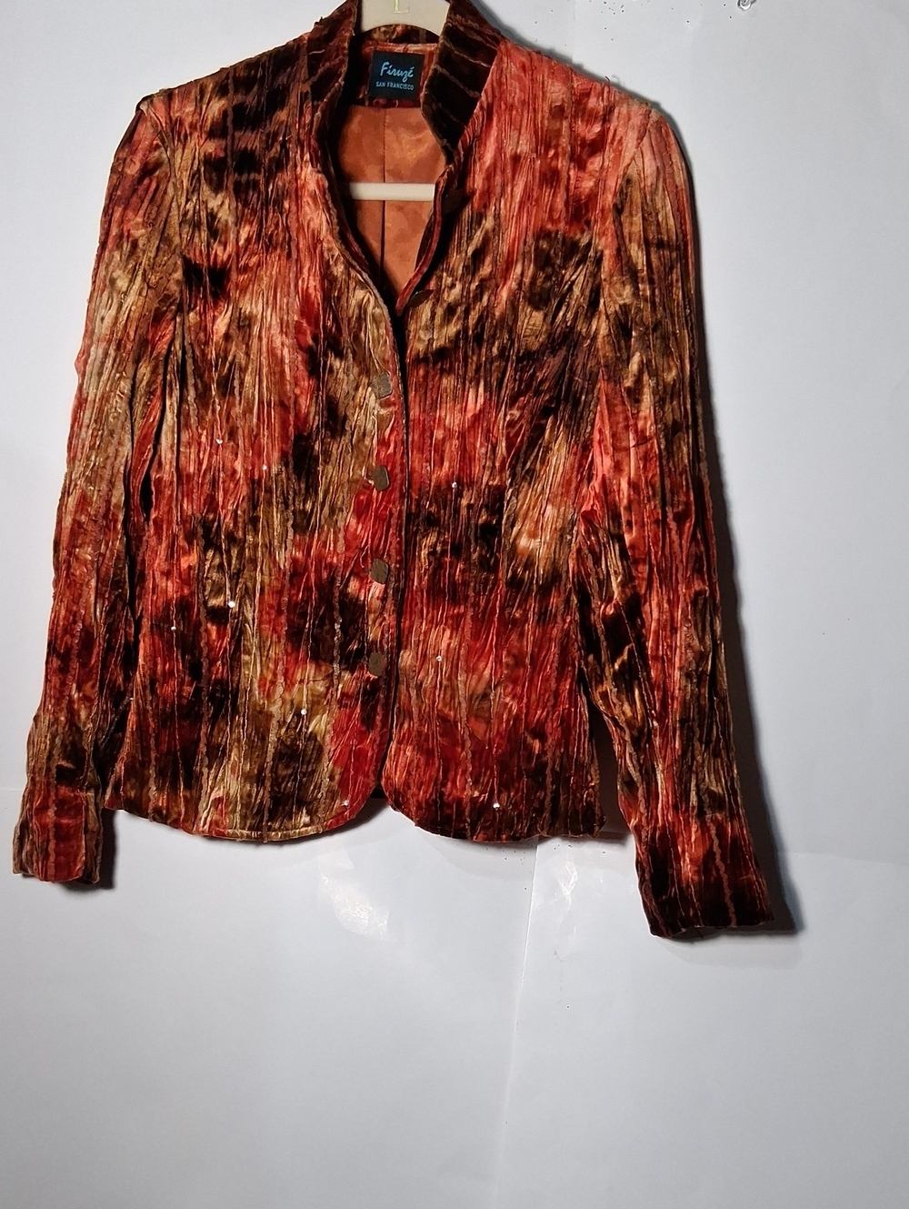 Fringe Studio Burnt Orange and Brown Crushed Velvet Button-Front Shirt Jacket